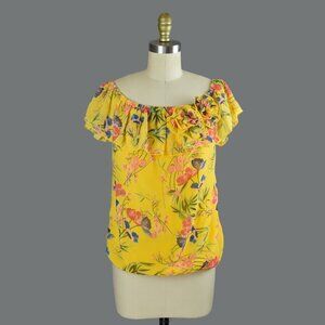 SWEET PEA FOR NEW YORK & COMPANY YELLOW FLORAL OFF SHOULDER TOP